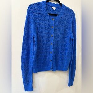 J. Crew Vibrant Blue Women's Cardigan - size large - 100% cotton - open knit